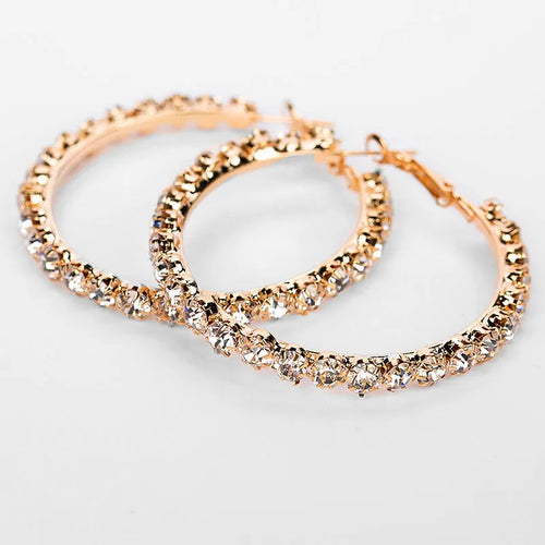 Load image 1 in gallery view. Silver Gold Rose Gold Plated Crystal Ladies Earrings Women Bridal Diamond Zircon Big Large Hoop Earrings