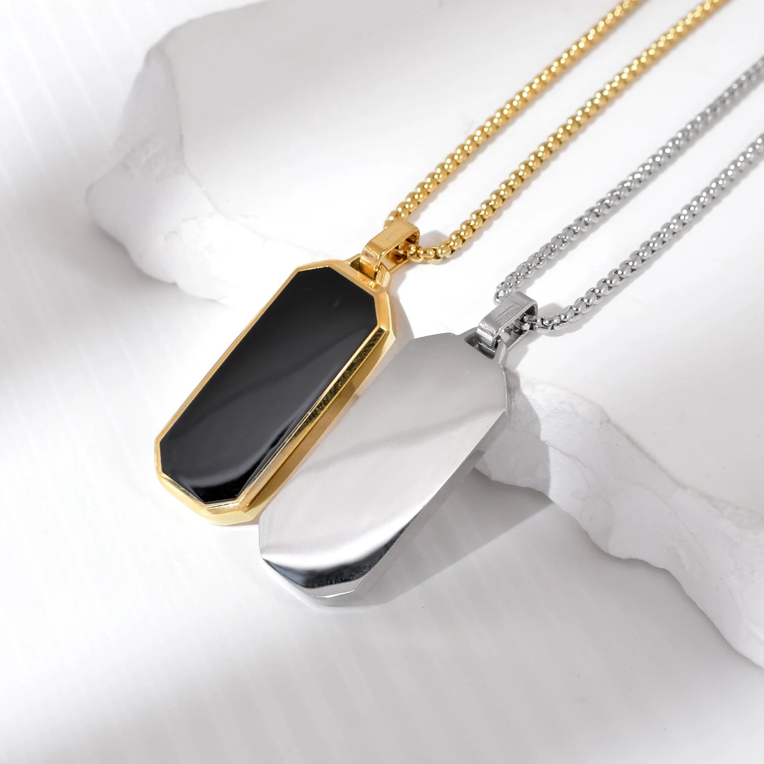 18K Gold Stainless Steel Luxury Vintage Long Bar Pendant Necklace for Men