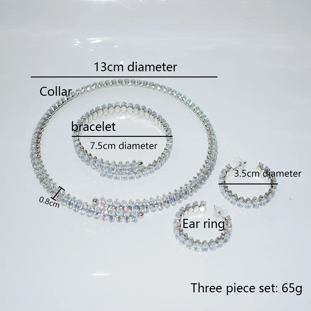 Customized Four-Piece Fine Jewelry Set Full Diamond Zircon Open Collar Style Gold Oval Zircon Earrings Bracelet Necklace