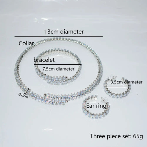 Load image 1 in gallery view. Customized Four-Piece Fine Jewelry Set Full Diamond Zircon Open Collar Style Gold Oval Zircon Earrings Bracelet Necklace
