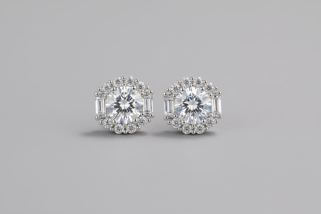 Moissanite Diamond 1ct Stud Earrings 925 Sterling Silver Round Brilliant Cut
