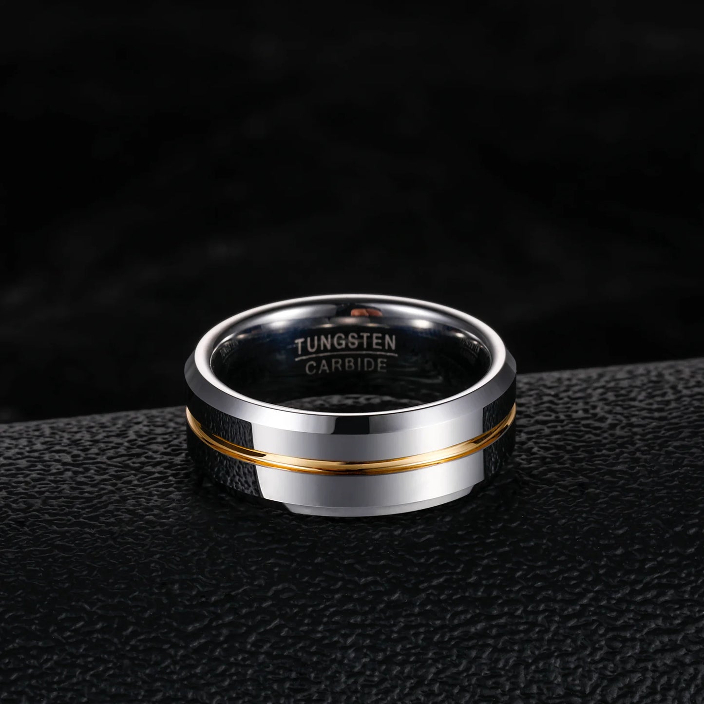 24K Gold Plated 8mm Wedding Band Customized High Polished Gold Inlay Tungsten Carbide Ring for Men