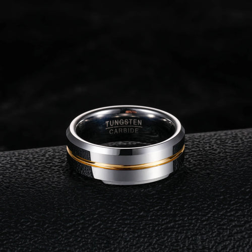 Load image 1 in gallery view. 24K Gold Plated 8mm Wedding Band Customized High Polished Gold Inlay Tungsten Carbide Ring for Men