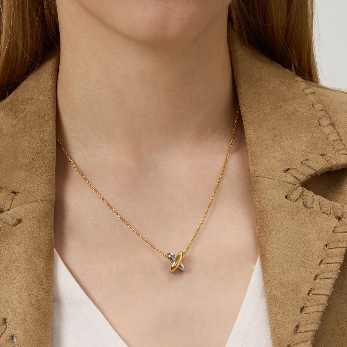 8K Gold Plated Pendant Classic, Two Tone X Cross, Link Chain