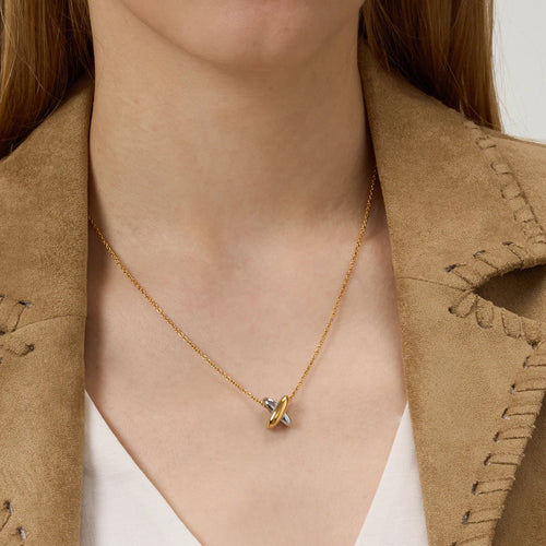 Load image 1 in gallery view. 8K Gold Plated Pendant Classic, Two Tone X Cross, Link Chain