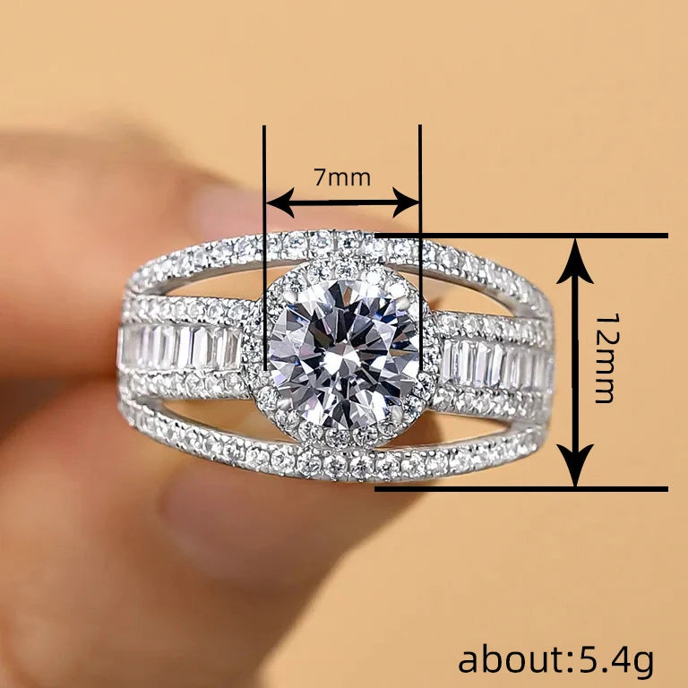 Rhodium Plated Round Imitated Diamond Wedding Rings for Women