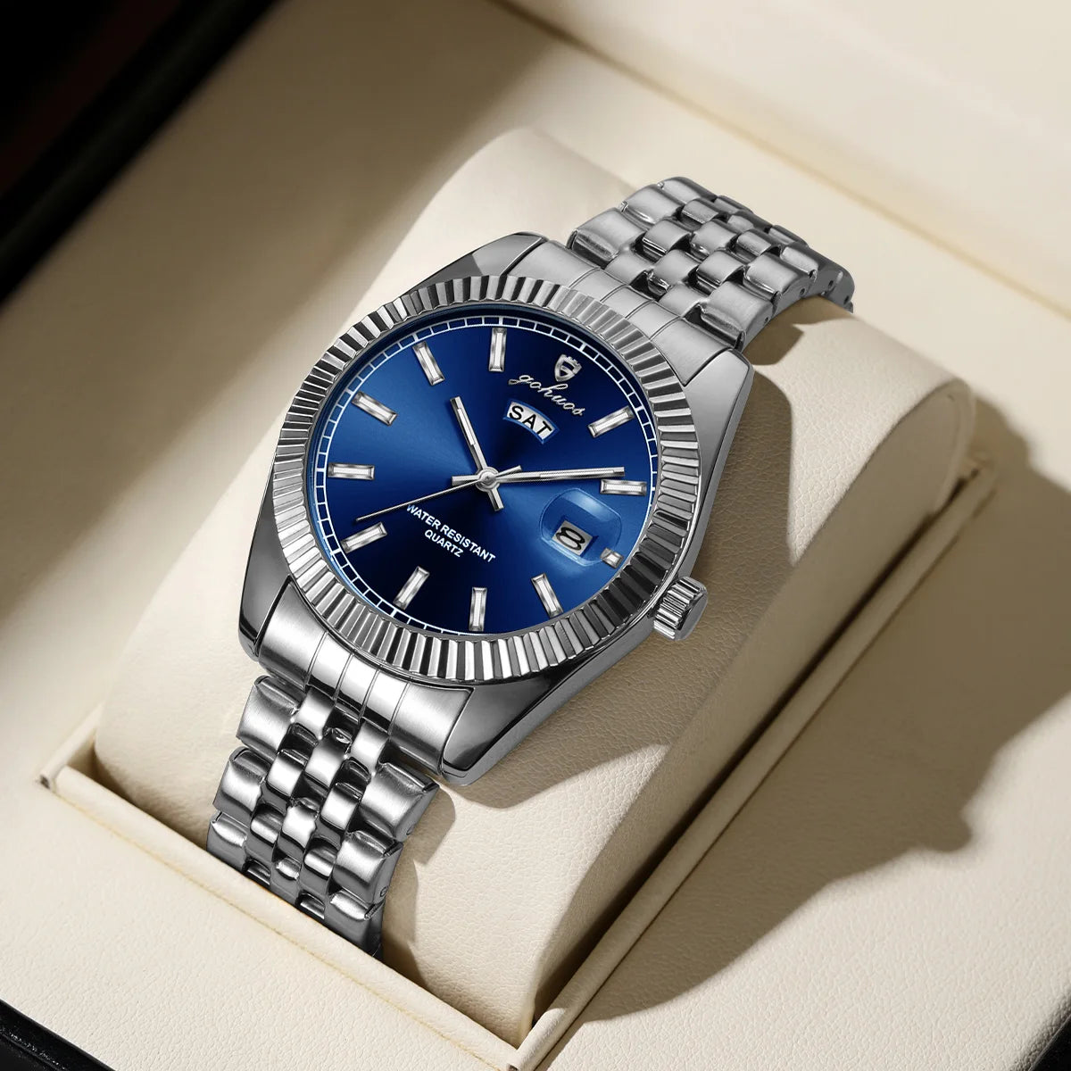 Quartz Silver Blue Men Watch 30M Waterproof Steel