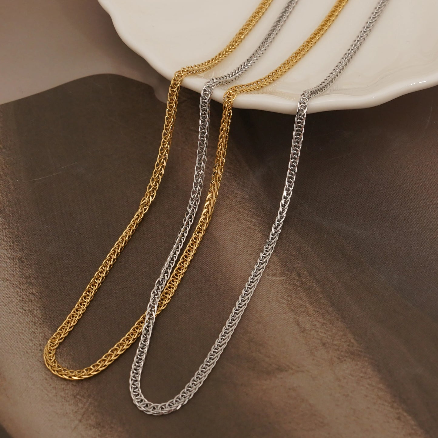 Gold Plating Clioro Stainless Steel Trendy Strand Style Necklace for women