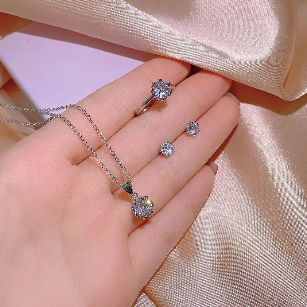 Round Cut Zircon Pendant Necklace Platinum Plated Blade Chain Trendy Silver Jewelry