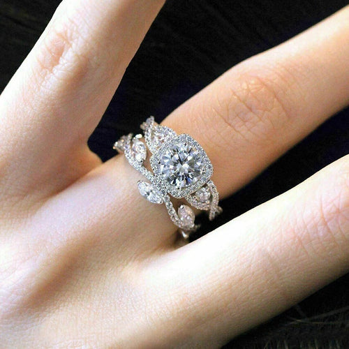 Load image 1 in gallery view. Silver Plated Geometry Shaped Design Dazzling Cubic Zirconia 2Pcs Sets Rings