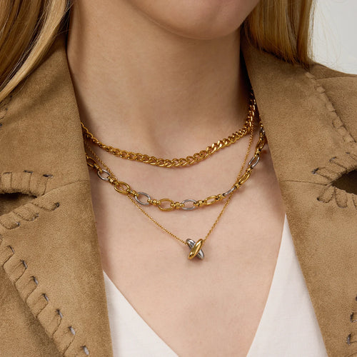 Load image 1 in gallery view. 8K Gold Plated Pendant Classic, Two Tone X Cross, Link Chain