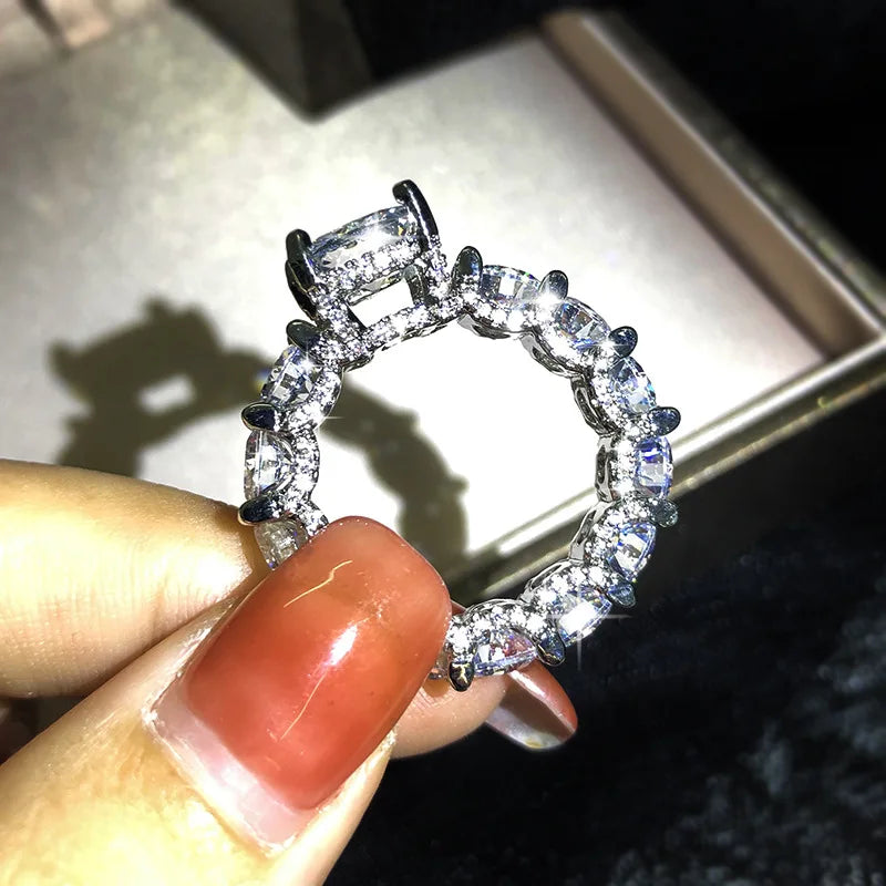 Cluster Wedding Ring Platinum Plated