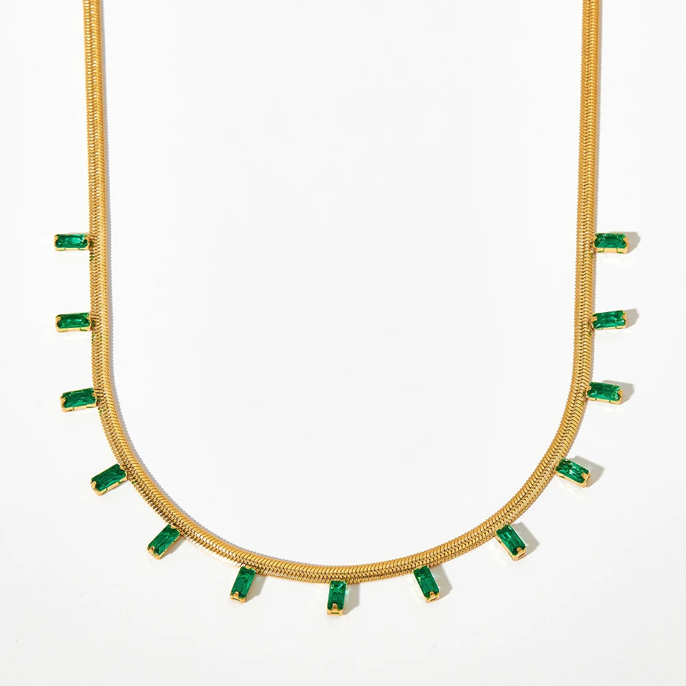 14K Gold Plated Black Zircon Snake Chain Tarnish Free Necklace for Women