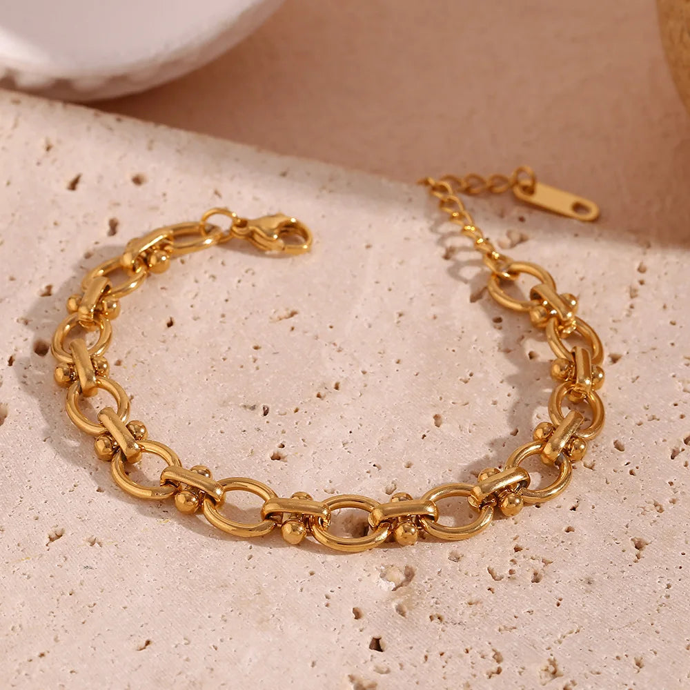 Charm Chain Bracelet for Girls Geometric Zircon Stainless Steel with 18K Gold Plated
