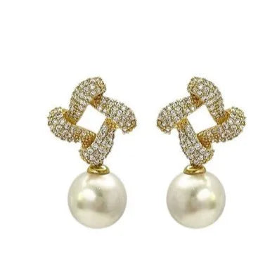 Gold Plated Diamond Pearl Drop Design Earrings Exquisite Earrings