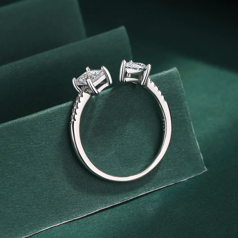 925 Sterling Silver Adjustable Rhodium Plated Zircon Ring