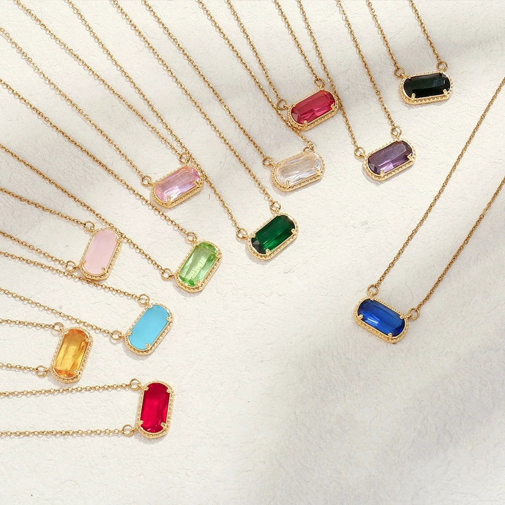 18k Gold Plated Pendant for Women Girls Ladies Trendy Cute Birth Stone Gemstone Necklace