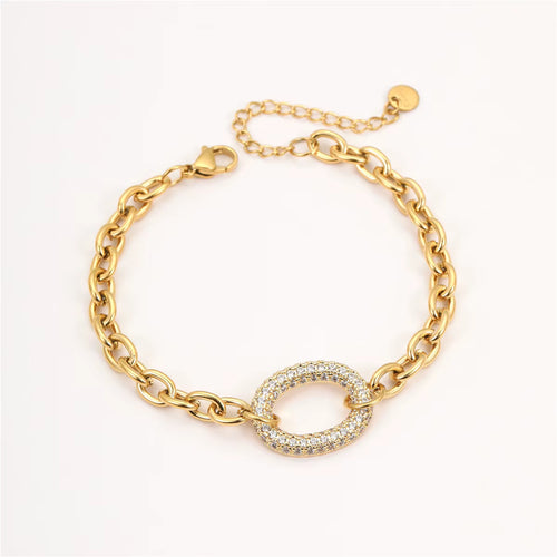Load image 1 in gallery view. Fashion Charm Chain Bracelet Geometric Zircon Stainless Steel Waterproof Gold Plated