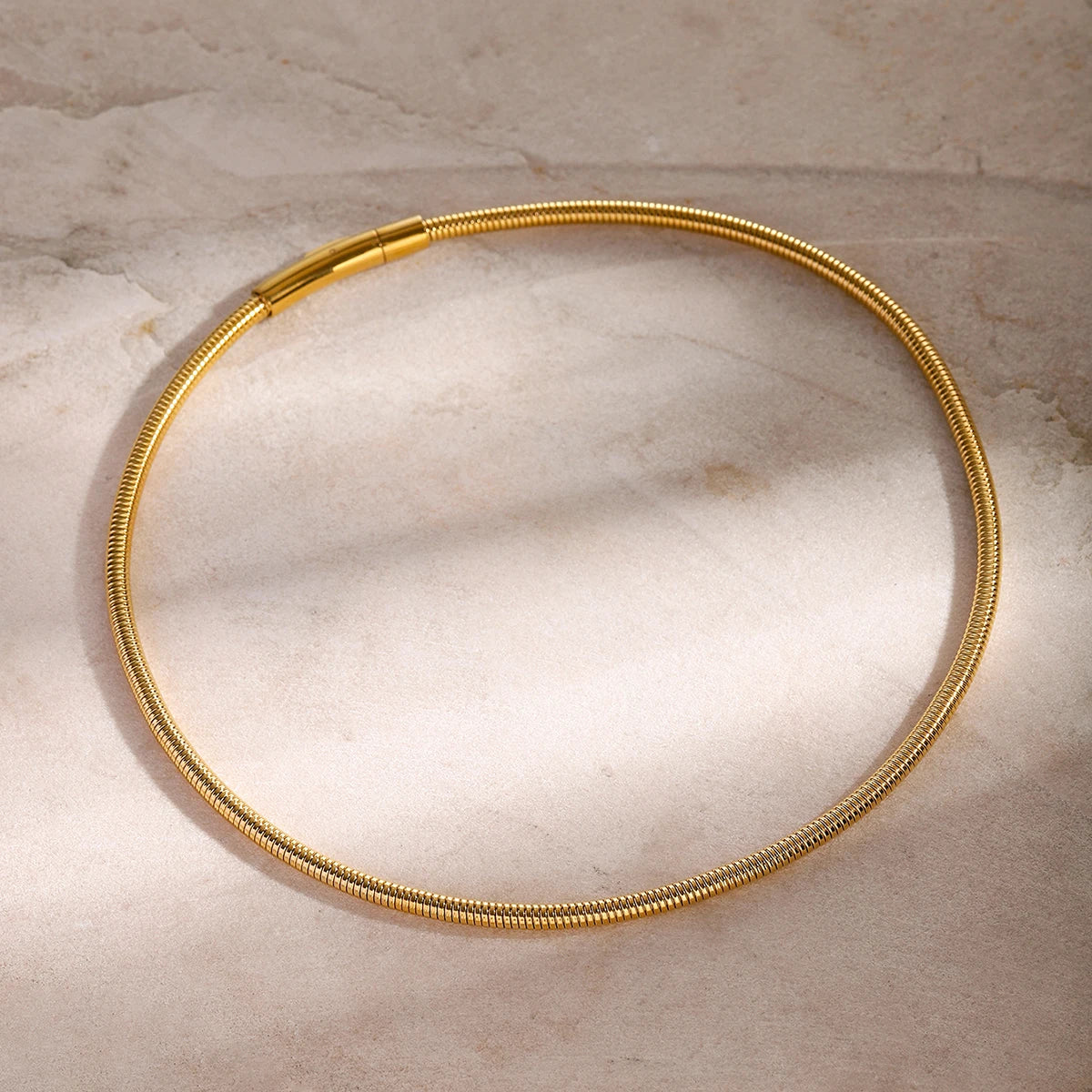 18K Gold Plated Round Snake Bone Chain Woman Necklace