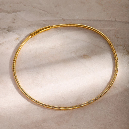 Load image 1 in gallery view. 18K Gold Plated Round Snake Bone Chain Woman Necklace