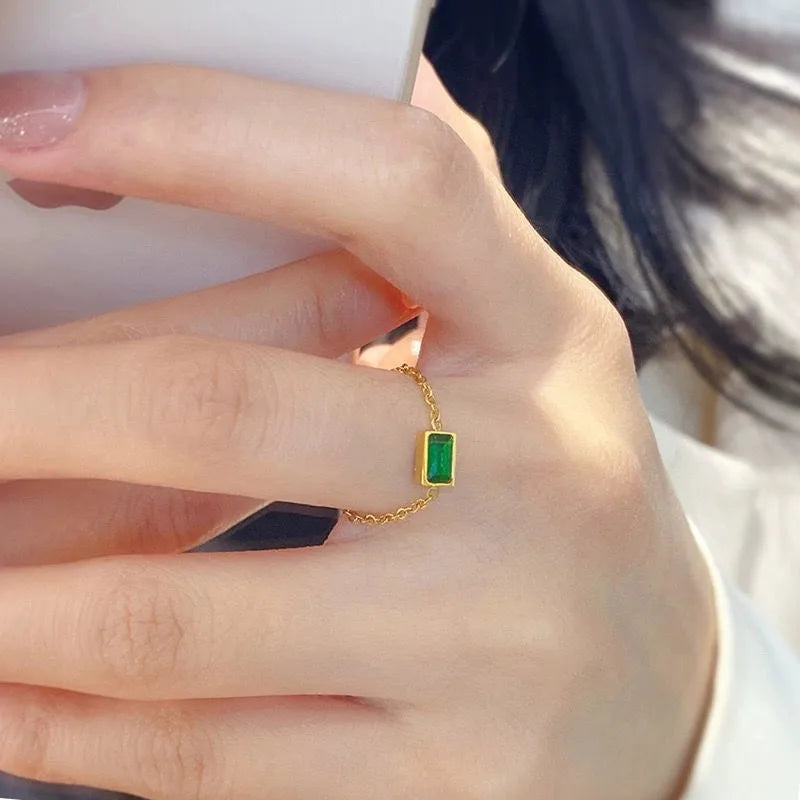 18K Gold Plated Geometric Zircon Ring, Stainless Steel Channel Set