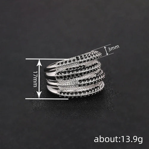 Load image 1 in gallery view. Silver Plated Multi Layers Sparkling White/Black Zircon Rings Wedding for Women