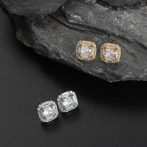 Load image 1 in gallery view. Earrings  Rectangular Zircon Women's Earrings Studs