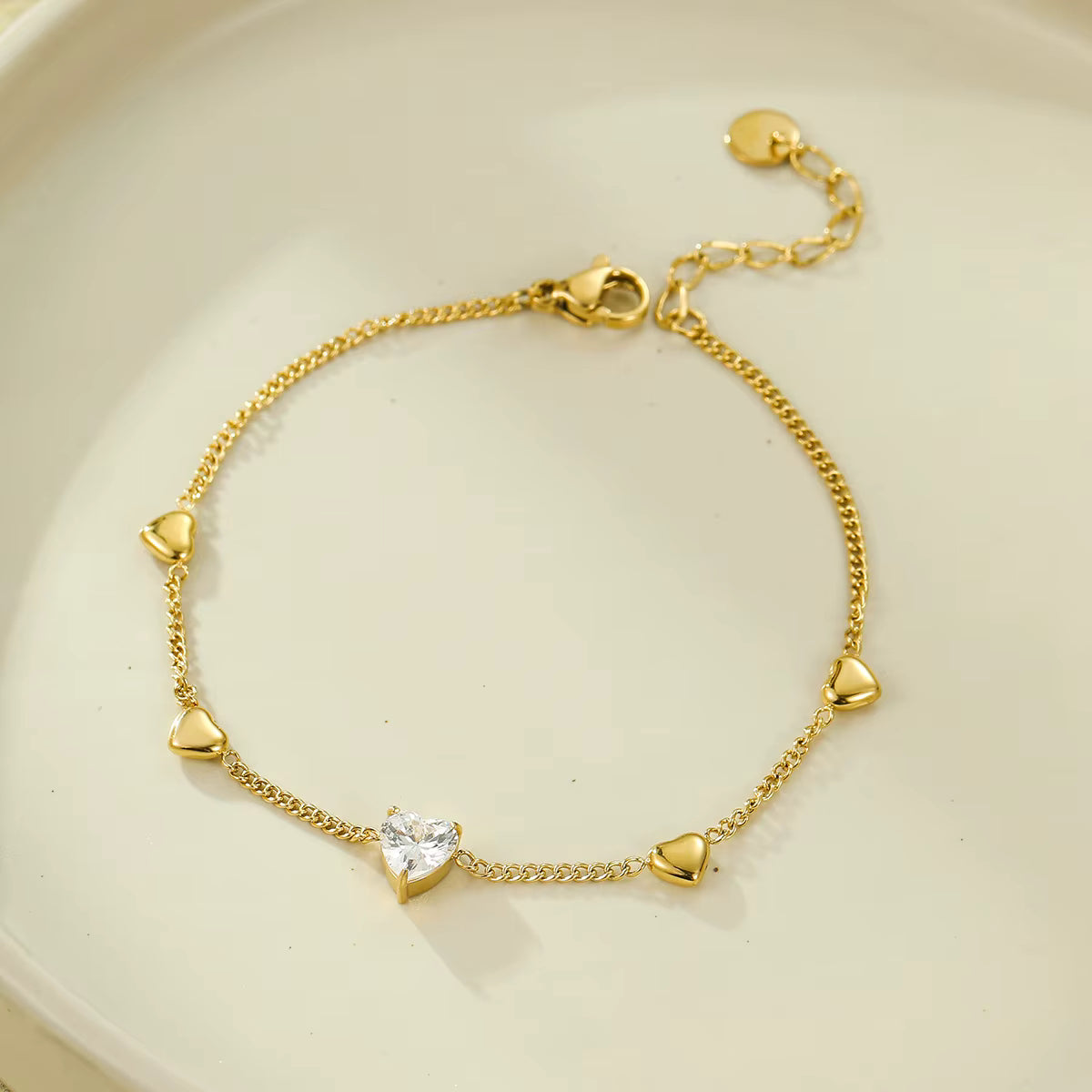 Heart Zircon Charm 18K Gold Plated Stainless Steel Tennis Bracelet