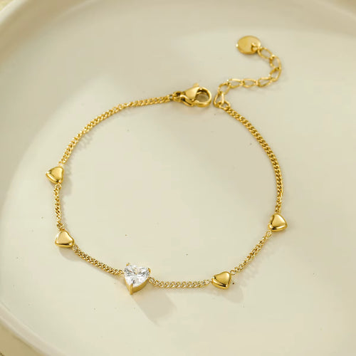 Load image 1 in gallery view. Heart Zircon Charm 18K Gold Plated Stainless Steel Tennis Bracelet