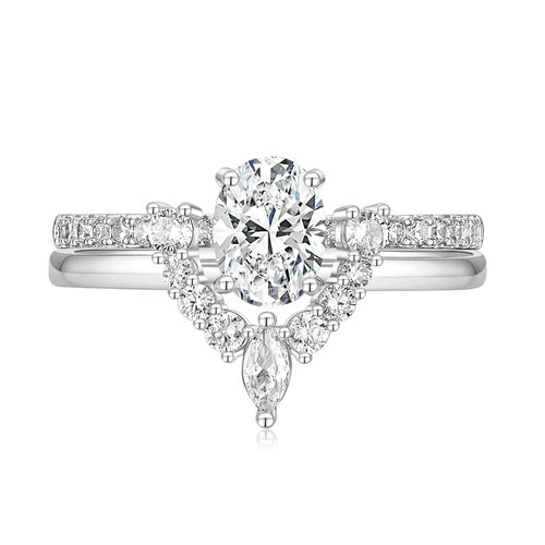 Load image 1 in gallery view. Copper Ring Oval Cut Cubic Zirconia Curved CZ Engagement Stackable Rings