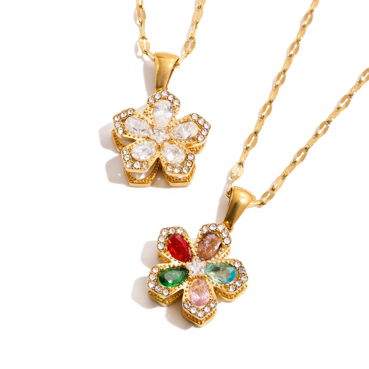 Anti Stress Necklace Classic Zircon Fidget Spinner Flower Rotatable Pendant Necklace