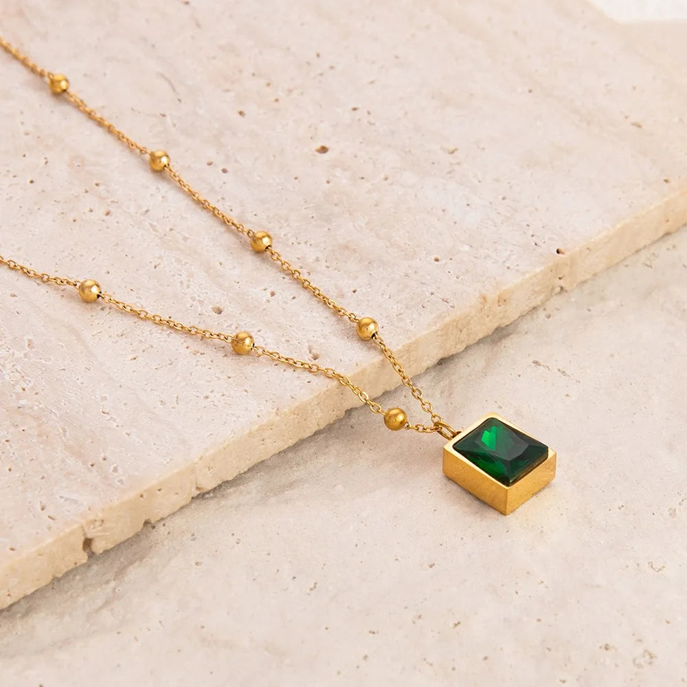 18K Gold Plated  Emerald Zircon Snake Chain Necklace for Women