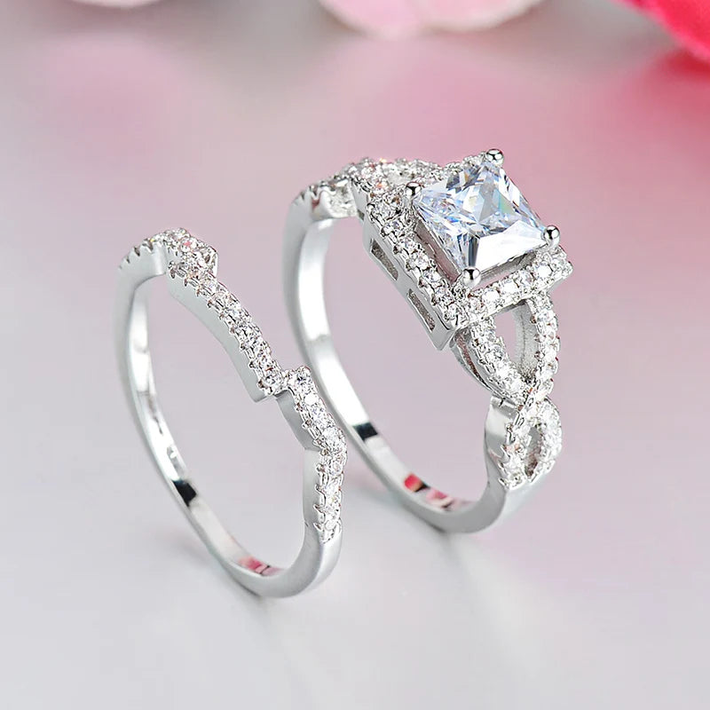 Platinum Plated Fashion  Couple Jewelry Ring Set
