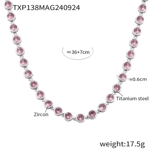 Load image 1 in gallery view. 18K Gold Bead Zircon Tennis Chain Necklace in Pink, Red, Multi, Green, Blue, Golden