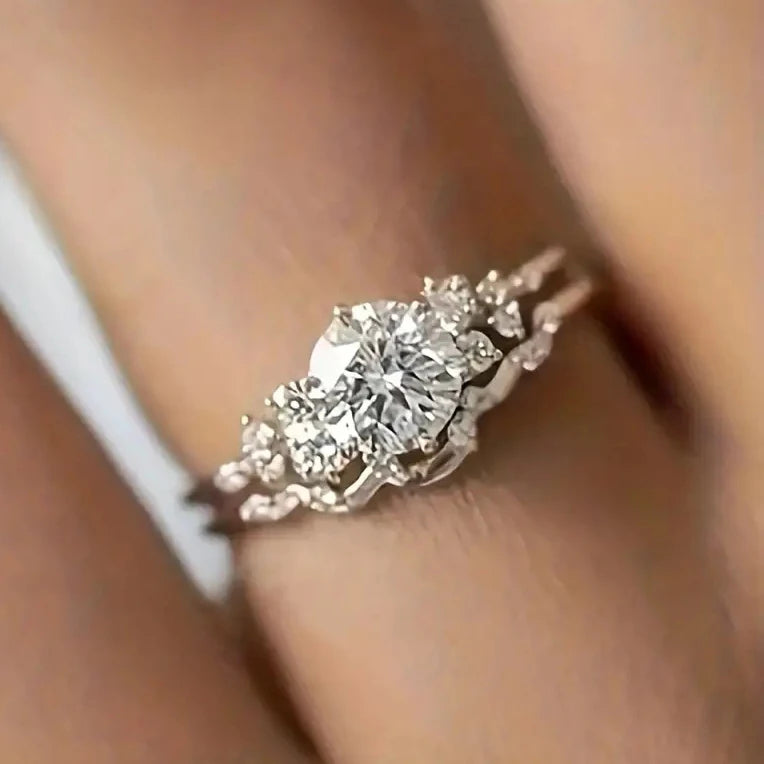 Silver Plated 2Pcs Set Round Rings Round Imitated Diamond for Engagement