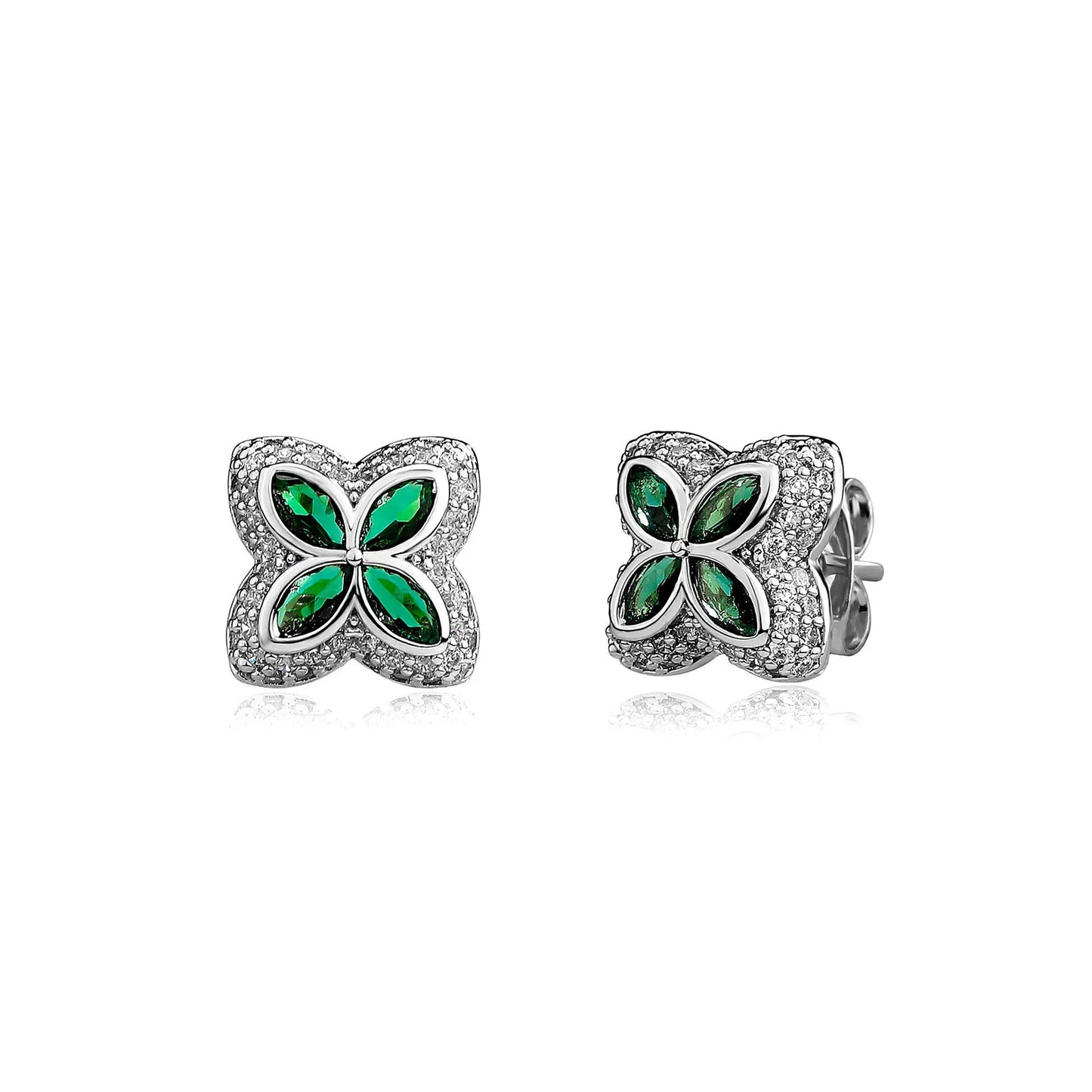 Clover Stud Earrings Iced Out ZIRCON Pink White Green Black