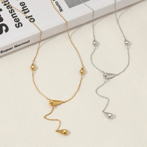 Load image 1 in gallery view. Gold Plated  Water Drop Pendent Y Shape Necklace Waterproof