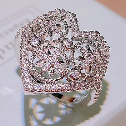 Load image 1 in gallery view. Cute Heart Shape Small 3A Zircon Platinum Plating Women's Ring