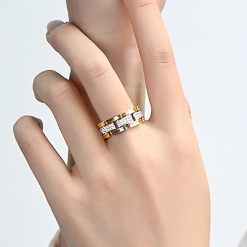 Load image 1 in gallery view. Two Tone Silver Plated Cubic Zirconia Band Rings for Women Engagement