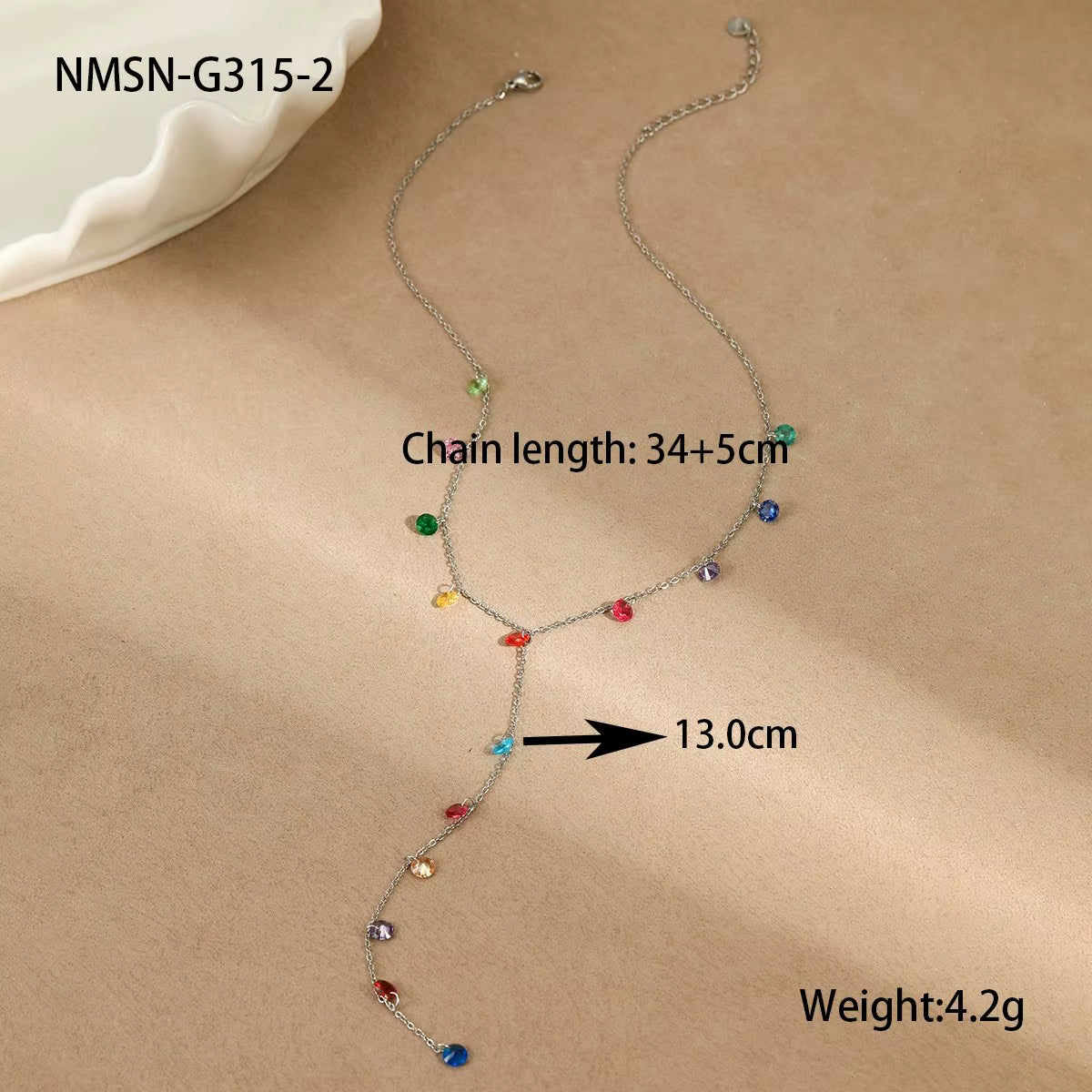 Gold Plated Y Necklace Multi Color Zircon Fringe Pendant Dainty Women's Jewelry Gift