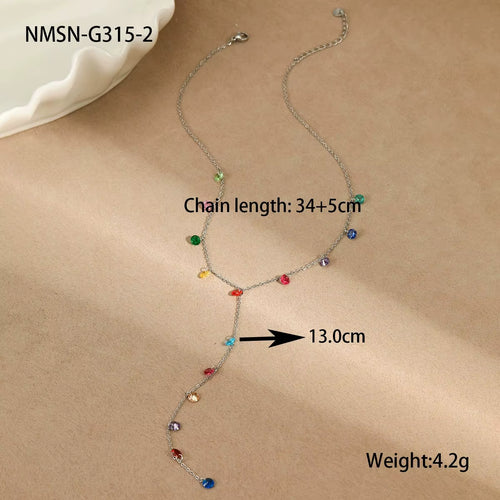 Load image 1 in gallery view. Gold Plated Y Necklace Multi Color Zircon Fringe Pendant Dainty Women's Jewelry Gift