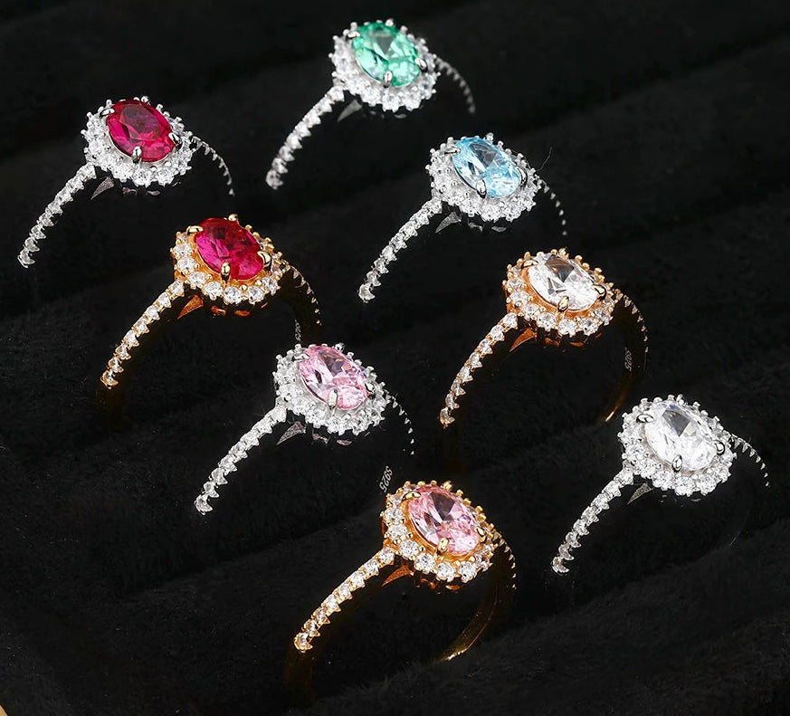 925 Sterling Silver Ruby Sapphire Ring – Simulated Gemstone Promise Wedding Anniversary Ring for Women