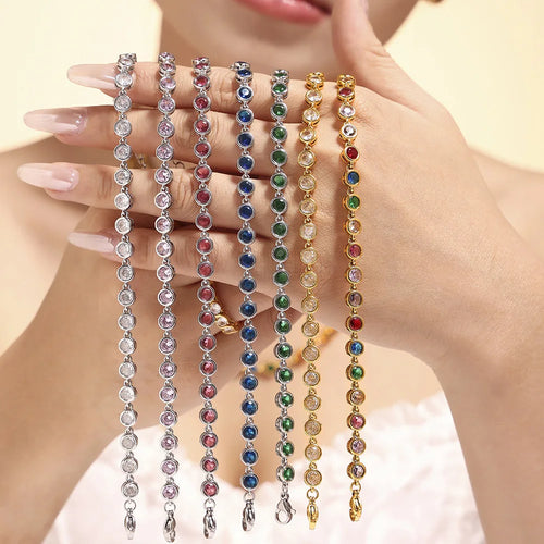 Load image 1 in gallery view. 18K Gold Plated Bead Zircon Tennis Chain Bracelet and Necklace in White