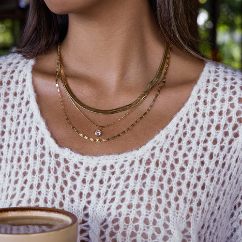 Load image 1 in gallery view. Three Layers Flat Snake Knife Shape String Chain Necklace