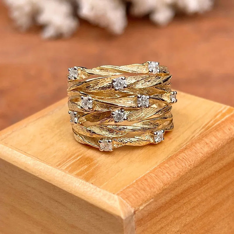 Winding Vine Ring Women's Gold Plated Natural Stone Starry Zircon