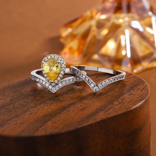 Load image 1 in gallery view. High-End Fashionable Teardrop Ring Set Full ZC V-Shaped with Platinum Plating