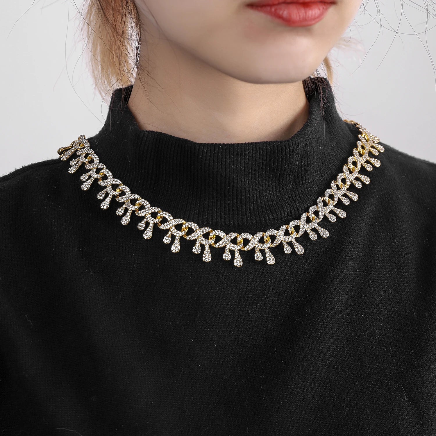 Dripping Infinity Design Necklace Iced Out Hip Hop Jewelry Round Cut Women's Men Jewelry