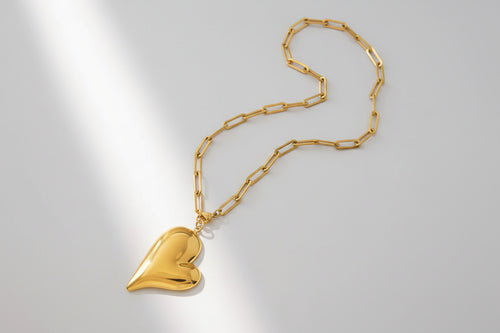 Load image 1 in gallery view. Gold Plate Waterproof Trendy Sweet Glossy Heart Pendant Necklace Children Women