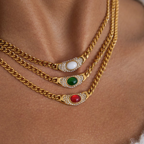 Load image 1 in gallery view. Vintage Autumn Winter 18K PVD Gold Plating Waterproof White Green Red Necklace for Children and Woman