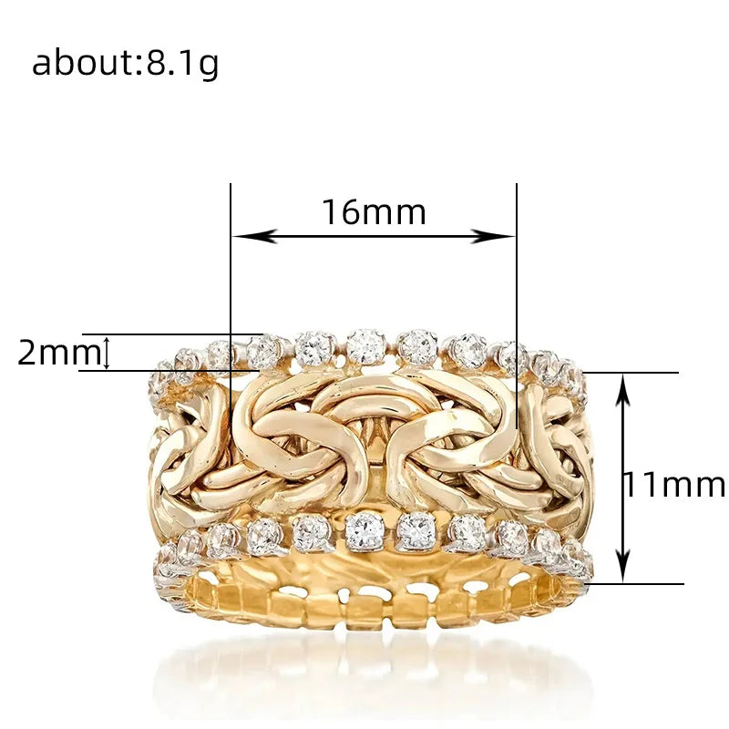 Winding Twist Design Round Cubic Zirconia Wide Ring